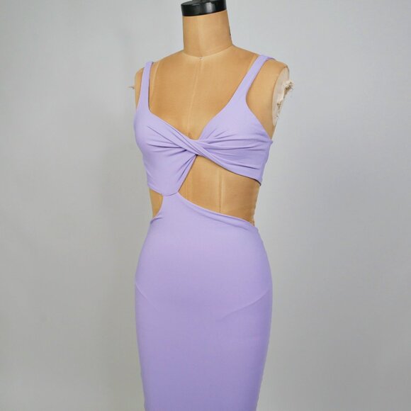 Bardot | Venus Midi Dress Lilac Twist Front Cut-Out bodycon slip xs - Picture 4 of 7